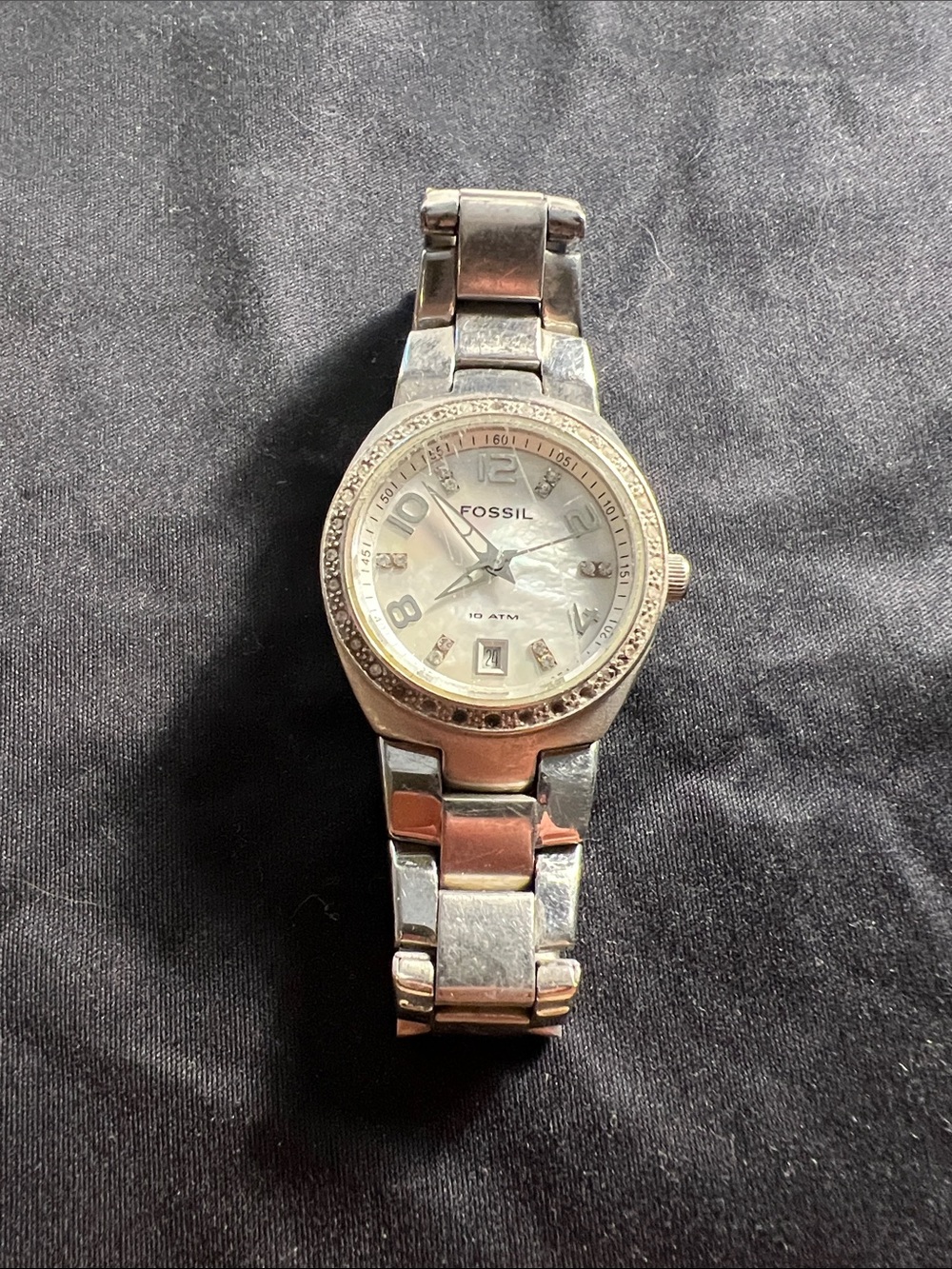 Fossil Silver Stainless Steel Women's Watch with Mother-of-Pearl Dial